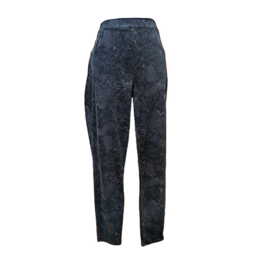 Spanx Jean-IS Ankle Black/Grey Distressed Legging Interior Shaping Panel XL